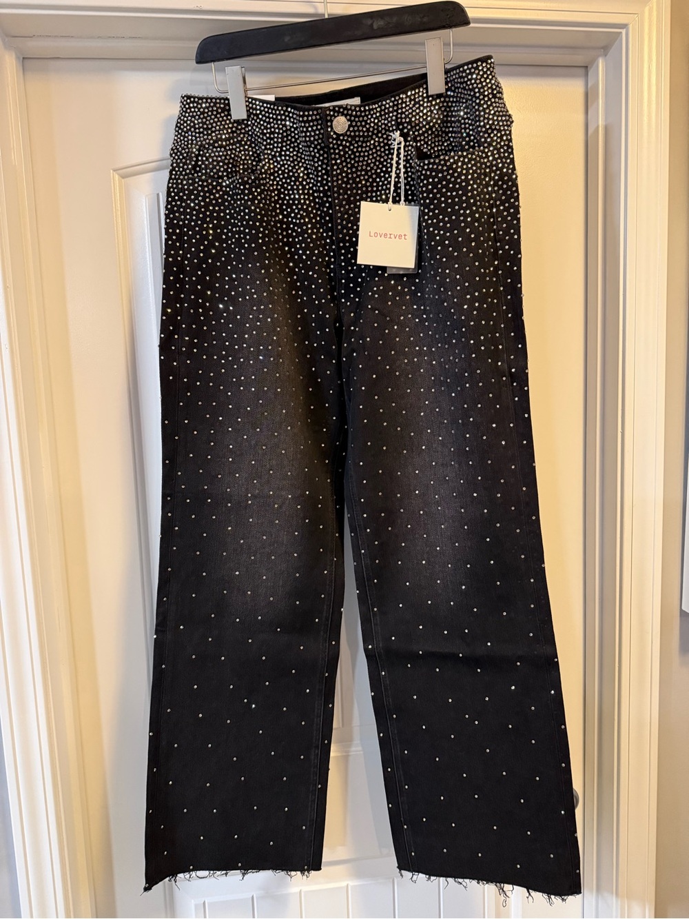 Lovevett Black Wide-Leg Rhinestone Jeans